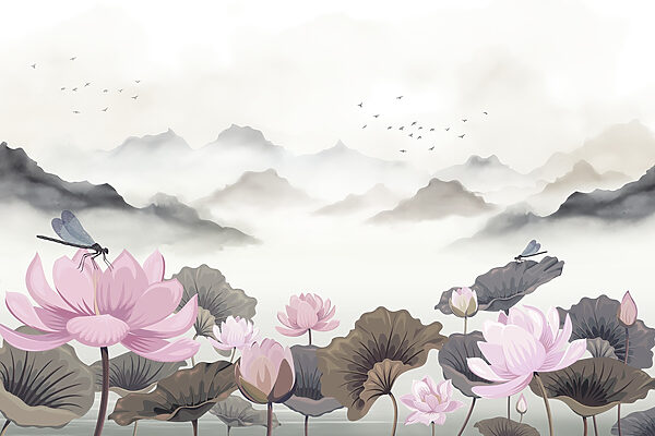 Painting of flowers and water Painting of flowers and water