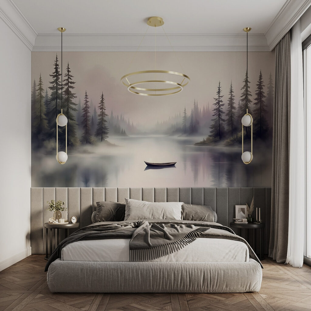 Boat on a lake with trees in the background Boat on a lake with trees in the background