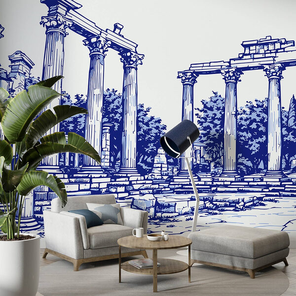 Drawing of a stone structure with columns