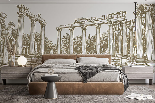 Drawing of a stone structure with columns Drawing of a stone structure with columns