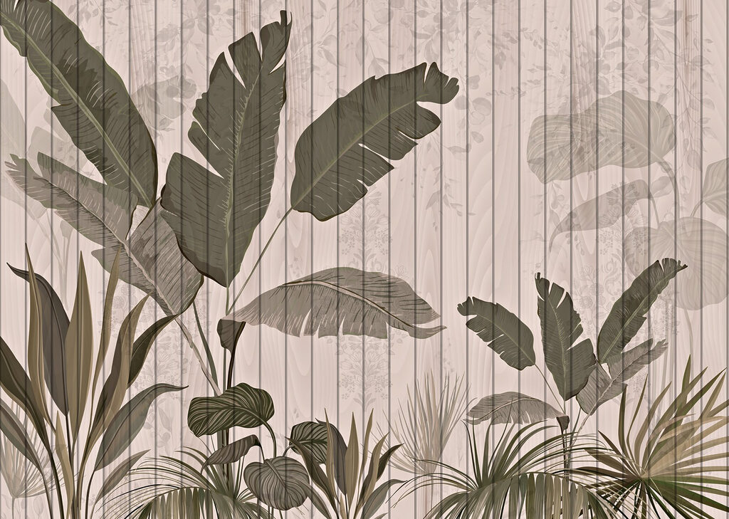 Wood wall with leaves and plants Wood wall with leaves and plants