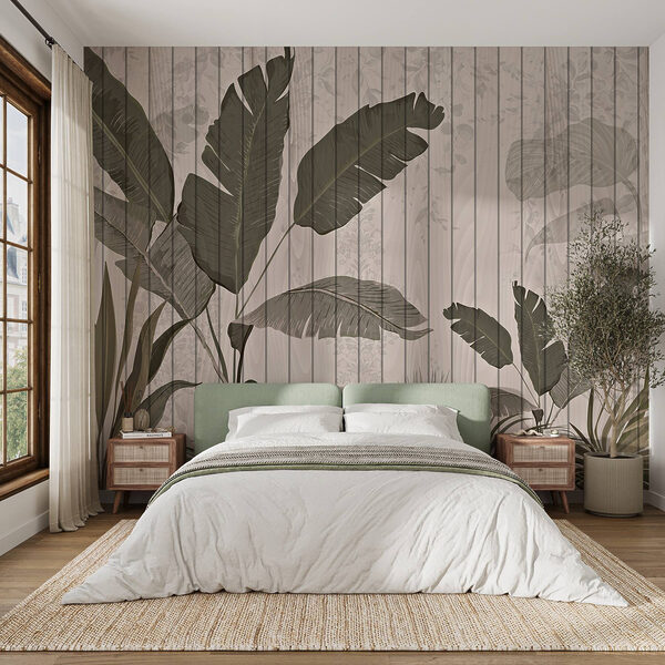 Wood wall with leaves and plants Wood wall with leaves and plants