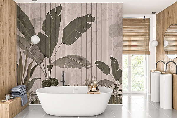 Wood wall with leaves and plants Wood wall with leaves and plants