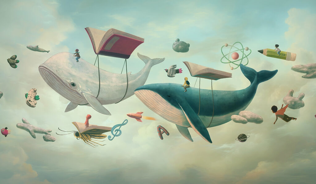 Whale and whale with books and a book on them Whale and whale with books and a book on them