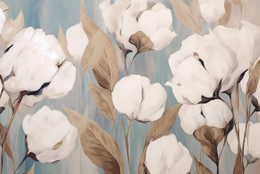 Painting of white flowers and brown leaves Painting of white flowers and brown leaves