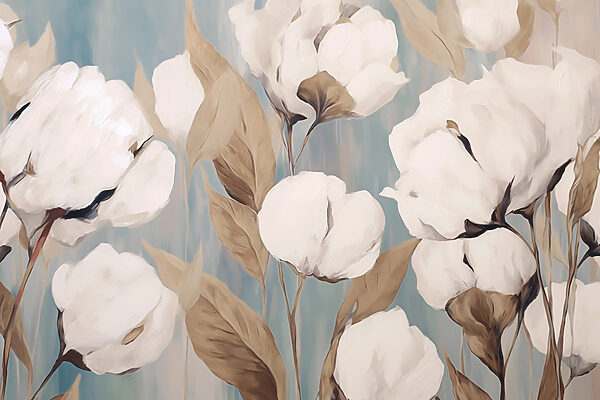 Painting of white flowers and brown leaves Painting of white flowers and brown leaves