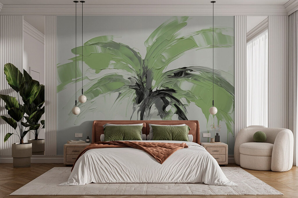 Palm tree painted with green paint Palm tree painted with green paint