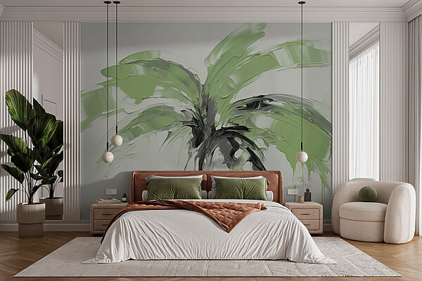 Palm tree painted with green paint Palm tree painted with green paint