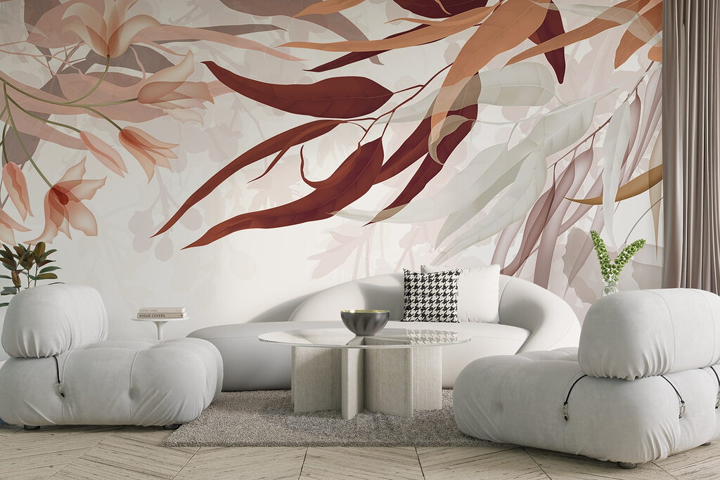 Delicate leaves and blossoms intertwine