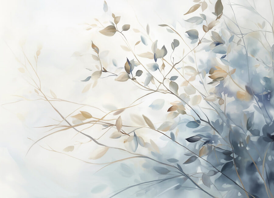 Painting of a tree branch with leaves