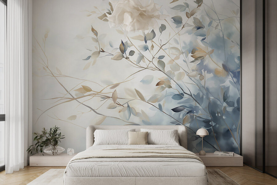 Painting of a tree branch with leaves