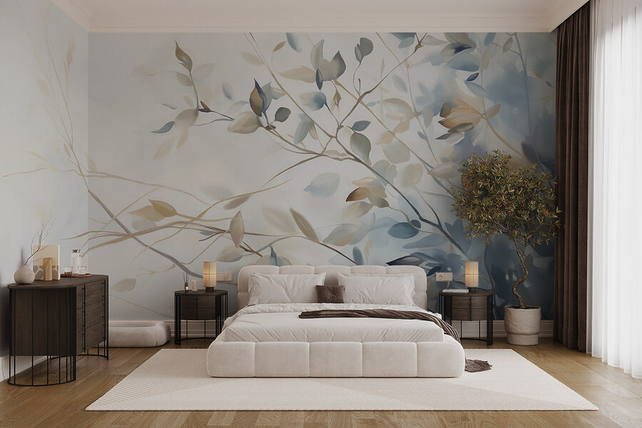 Painting of a tree branch with leaves