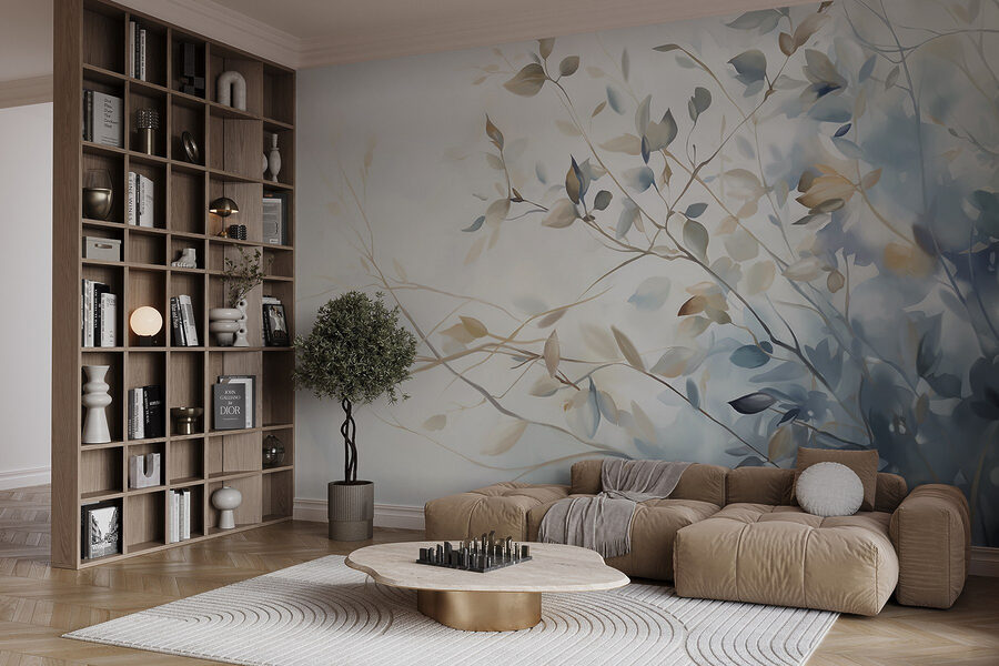 Painting of a tree branch with leaves