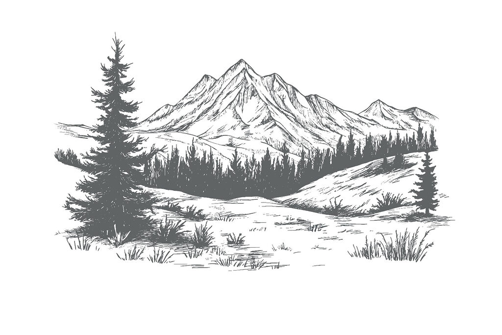 Drawing of a mountain range Drawing of a mountain range