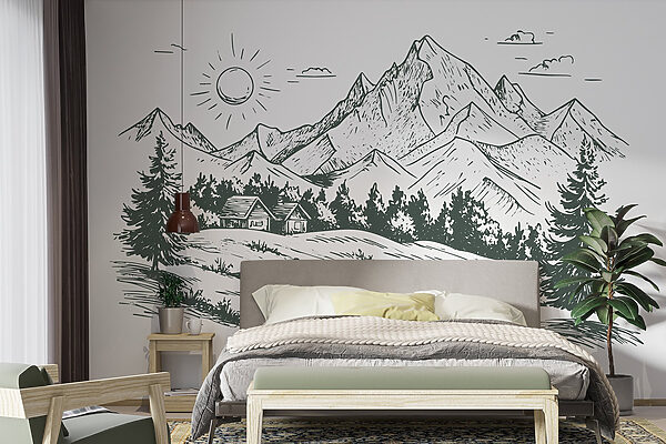 Wall murals Landscape with trees and a house (SKU: w03347) Wall murals Wall murals Landscape with trees and a house (SKU: w03347)