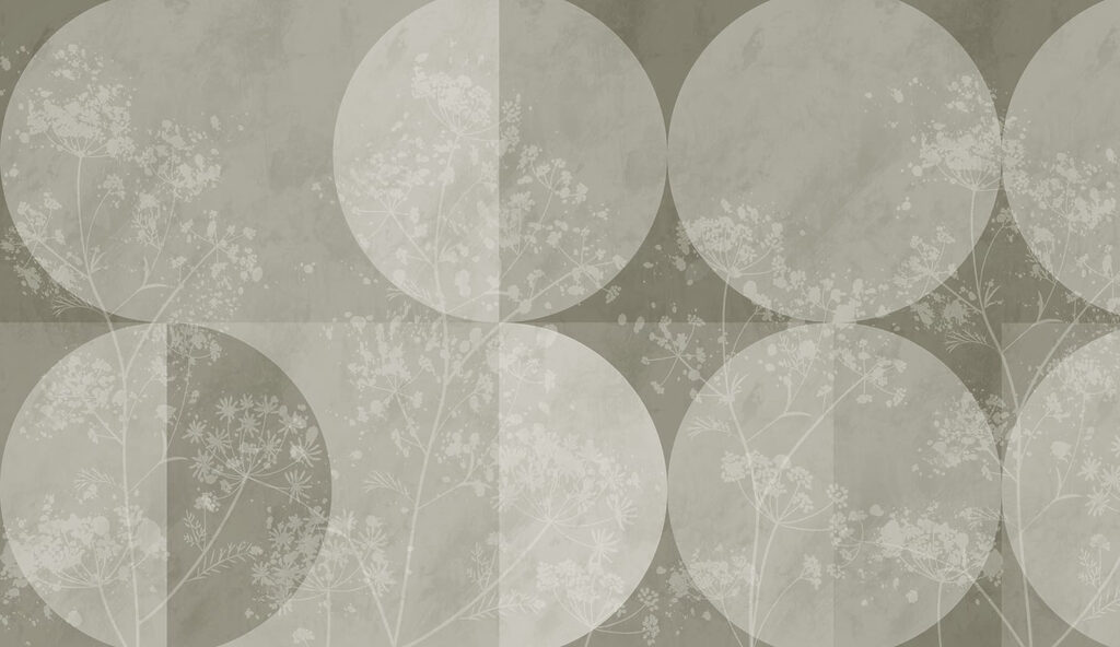 Grey and white background with circles and flowers Grey and white background with circles and flowers