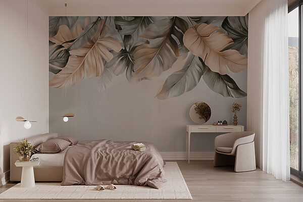 Wall murals Elegant leaves in soft tones (SKU: w03290) Wall murals Wall murals Elegant leaves in soft tones (SKU: w03290)