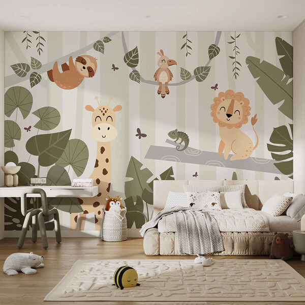 Cartoon of animals in a jungle Cartoon of animals in a jungle