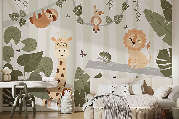 Cartoon of animals in a jungle Cartoon of animals in a jungle