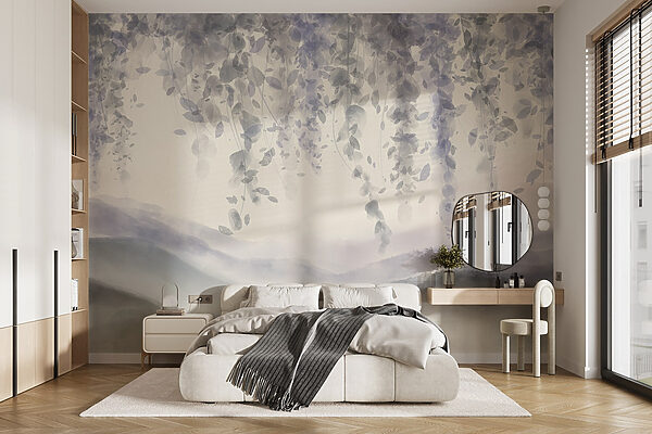 Wall murals Painting of a landscape with fog and leaves (SKU: w08909) Wall murals Wall murals Painting of a landscape with fog and leaves (SKU: w08909)