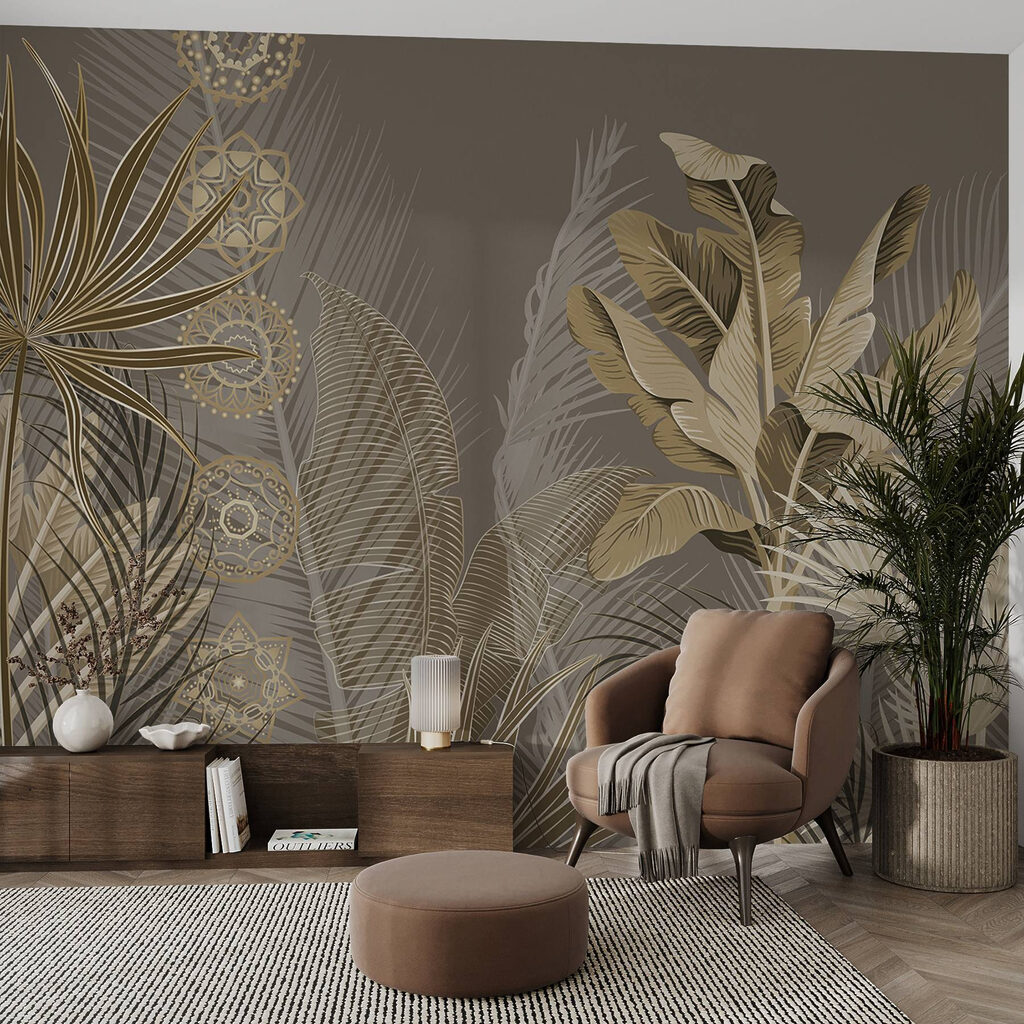 Tropical leaves in subtle hues