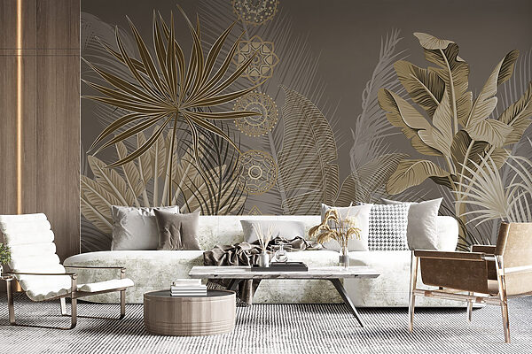 Tropical leaves in subtle hues