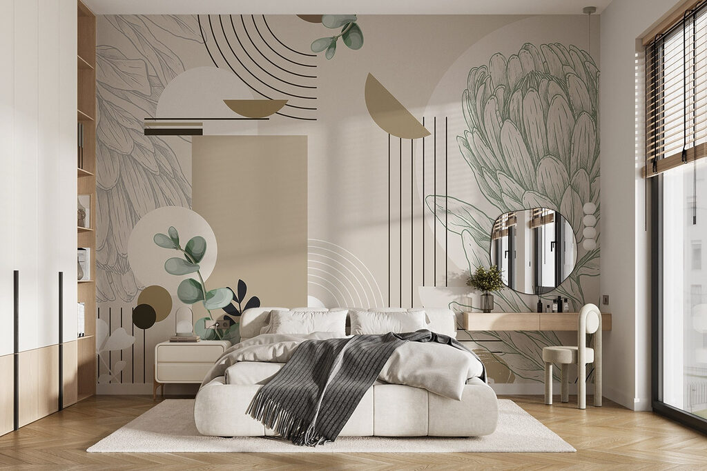 Wallpaper with a plant and leaves