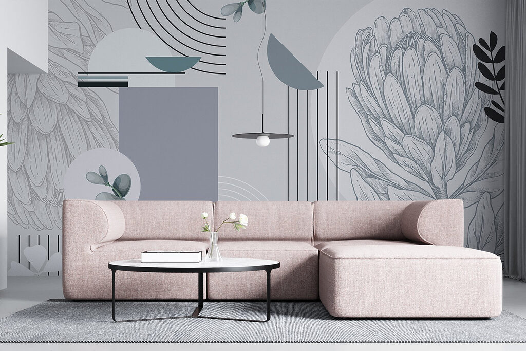 Wallpaper with a flower and leaves