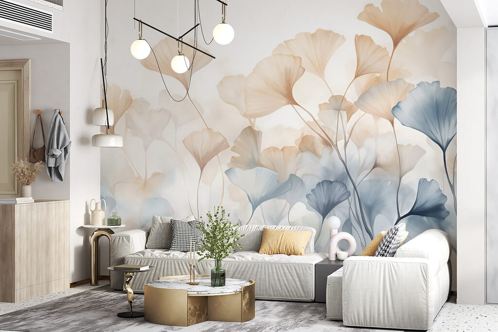 Painting of flowers with leaves