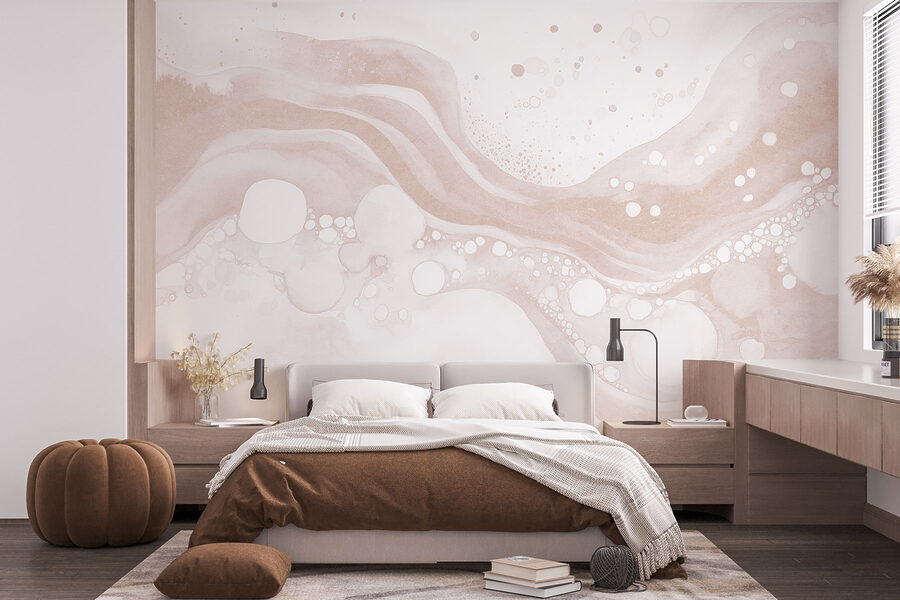 White and brown liquid with white circles and dots