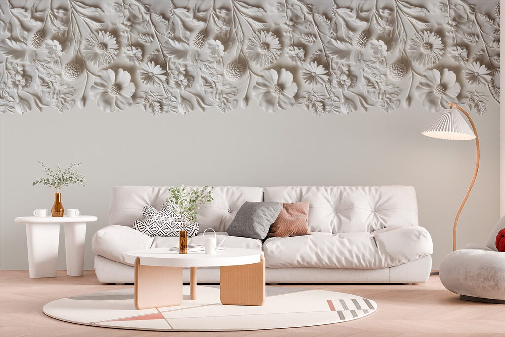 White floral design on a wall