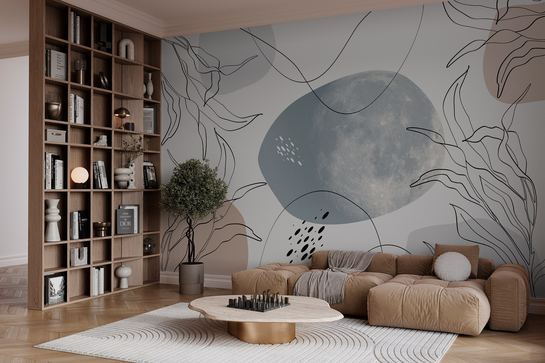 Moon and plants on a white background Moon and plants on a white background