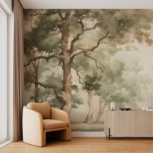 Watercolor painting of trees and a river Watercolor painting of trees and a river