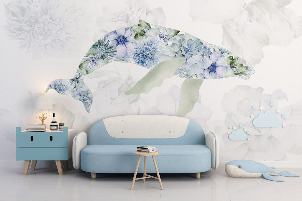 Whale with flowers on it