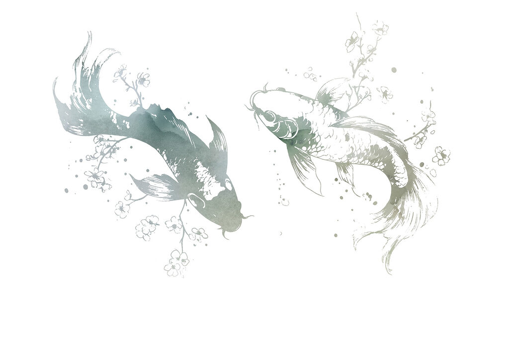 Two fish with flowers and leaves Two fish with flowers and leaves