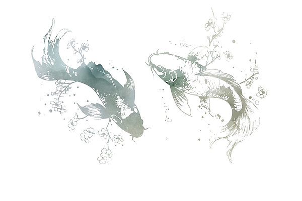 Two fish with flowers and leaves Two fish with flowers and leaves