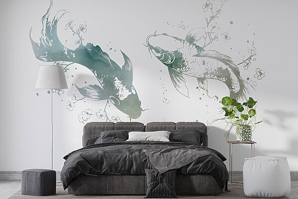 Two fish with flowers and leaves Two fish with flowers and leaves