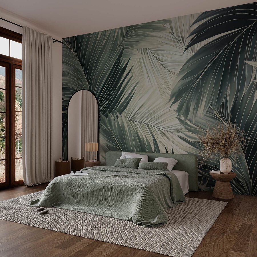 Wall murals Lush green leaves in soft hues