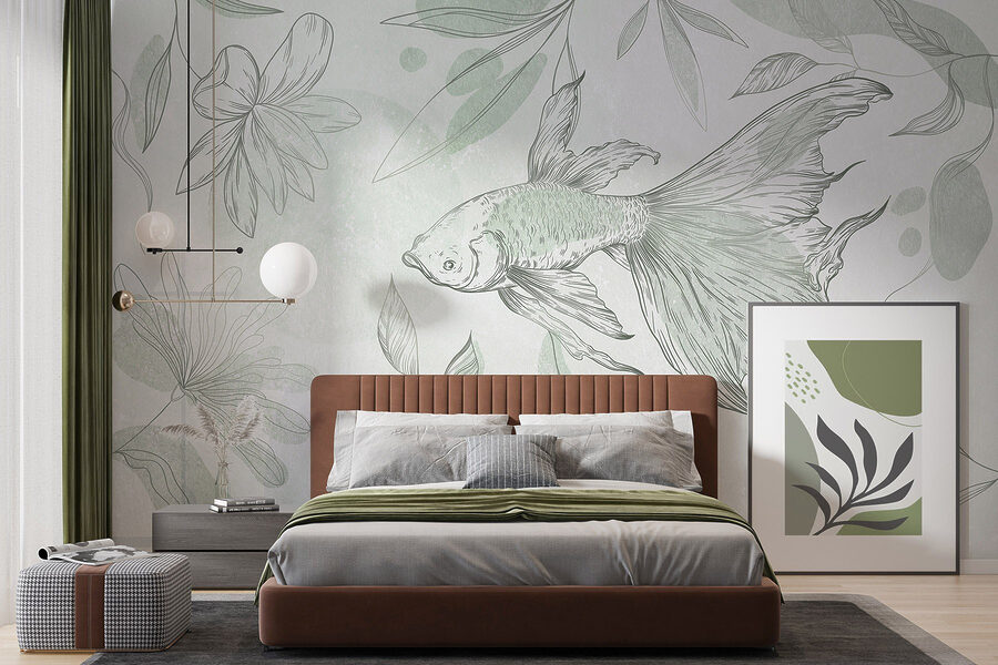 Wall murals Fish and plants on a wall