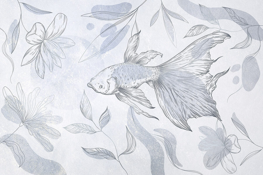 Wall murals Drawing of a fish and plants - Image 6