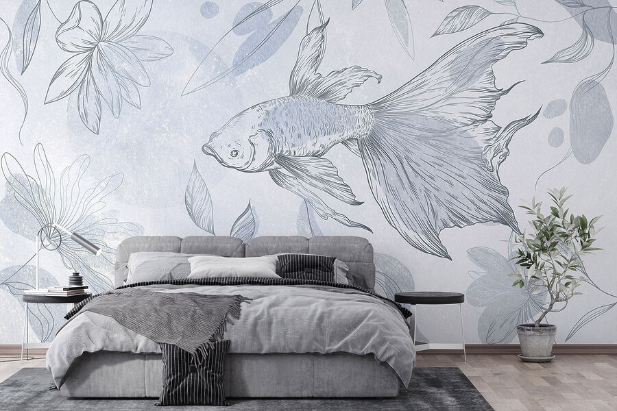 Wall murals Drawing of a fish and plants