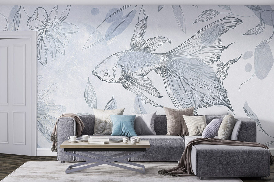 Wall murals Drawing of a fish and plants - Image 2