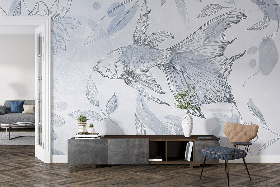 Wall murals Drawing of a fish and plants - Image 3