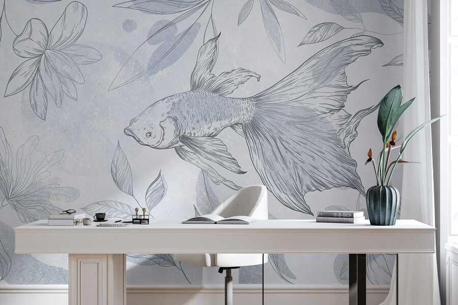 Wall murals Drawing of a fish and plants - Image 4