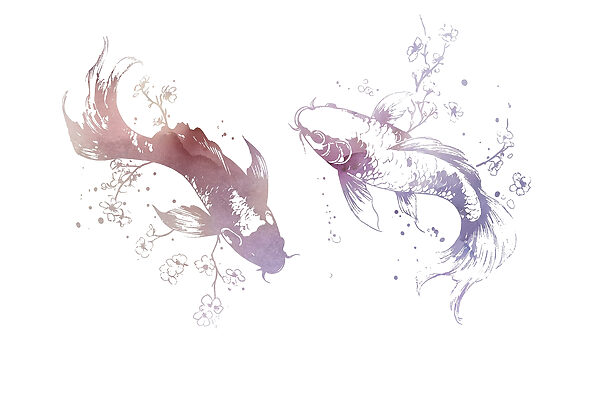 Two fish with flowers and leaves Two fish with flowers and leaves