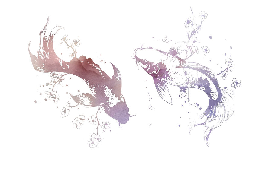 Two fish with flowers and leaves Two fish with flowers and leaves