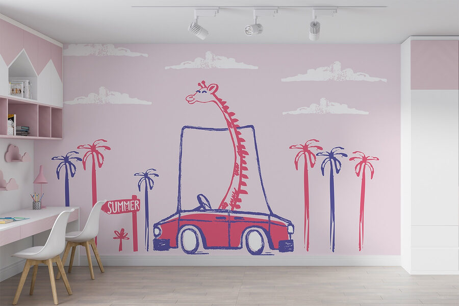 Giraffe in a car