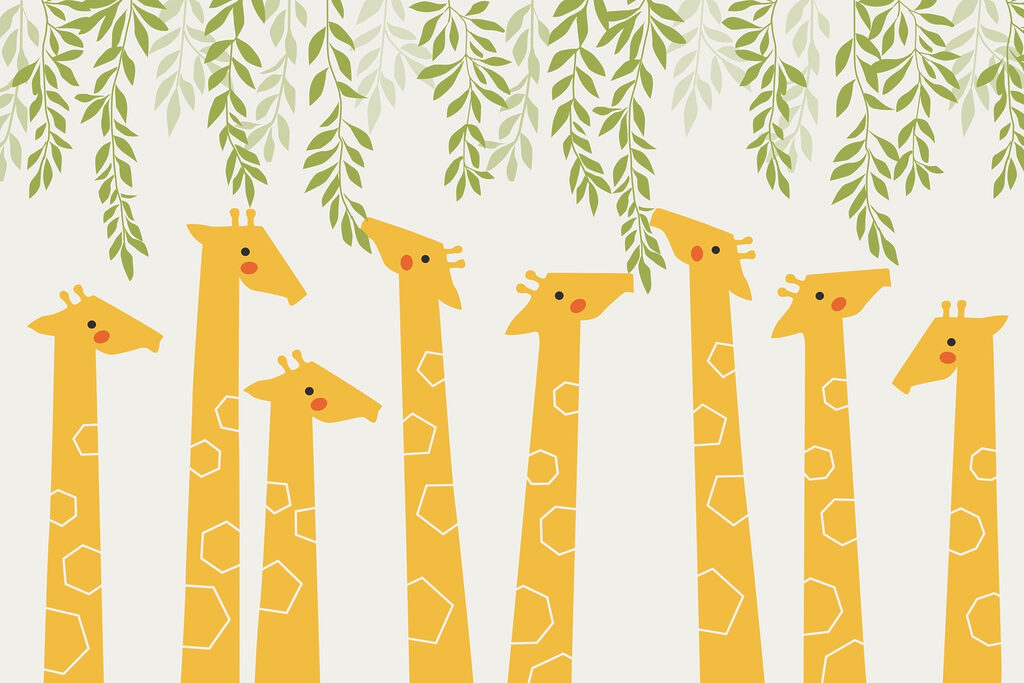 Group of giraffes with leaves