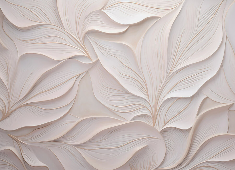 White wall with white leaves