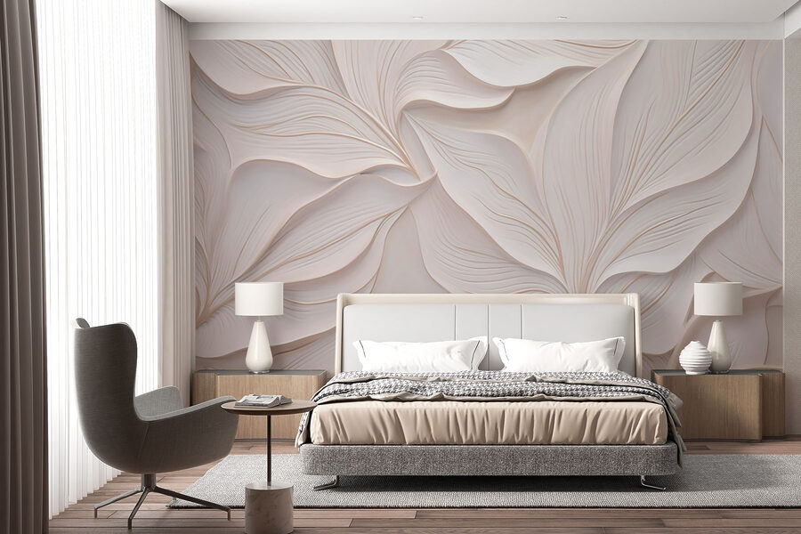 White wall with white leaves